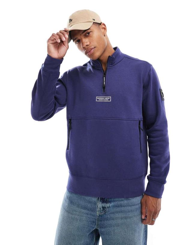 Marshall Artist Siren half zip sweats sweater in blue  Product Image