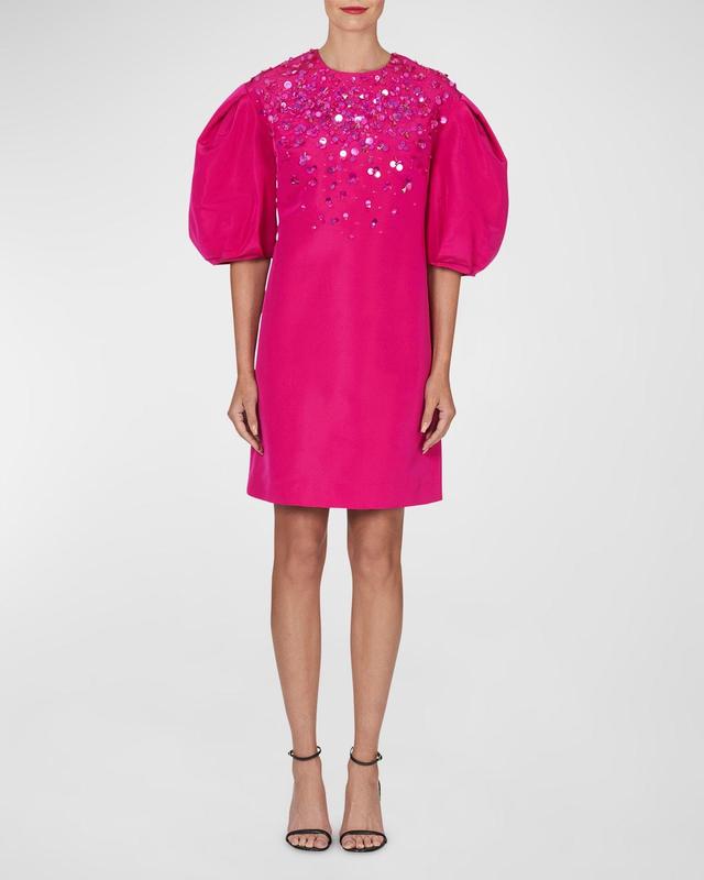 Womens Embellished Puff-Sleeve Shift Dress Product Image