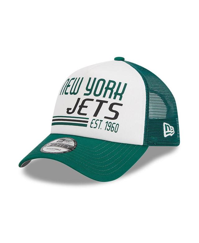 Mens New Era White/Green New York Jets Stacked A-Frame Trucker 9FORTY Adjustable Hat Product Image