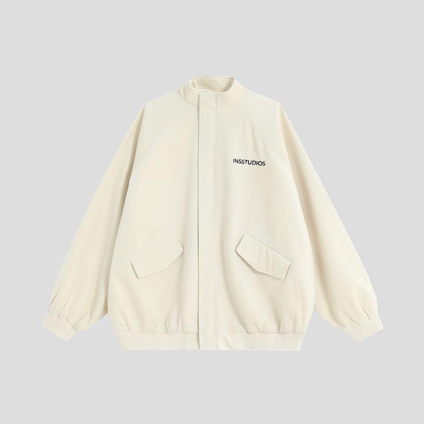 Mock Neck Plain Zip-Up Jacket Product Image