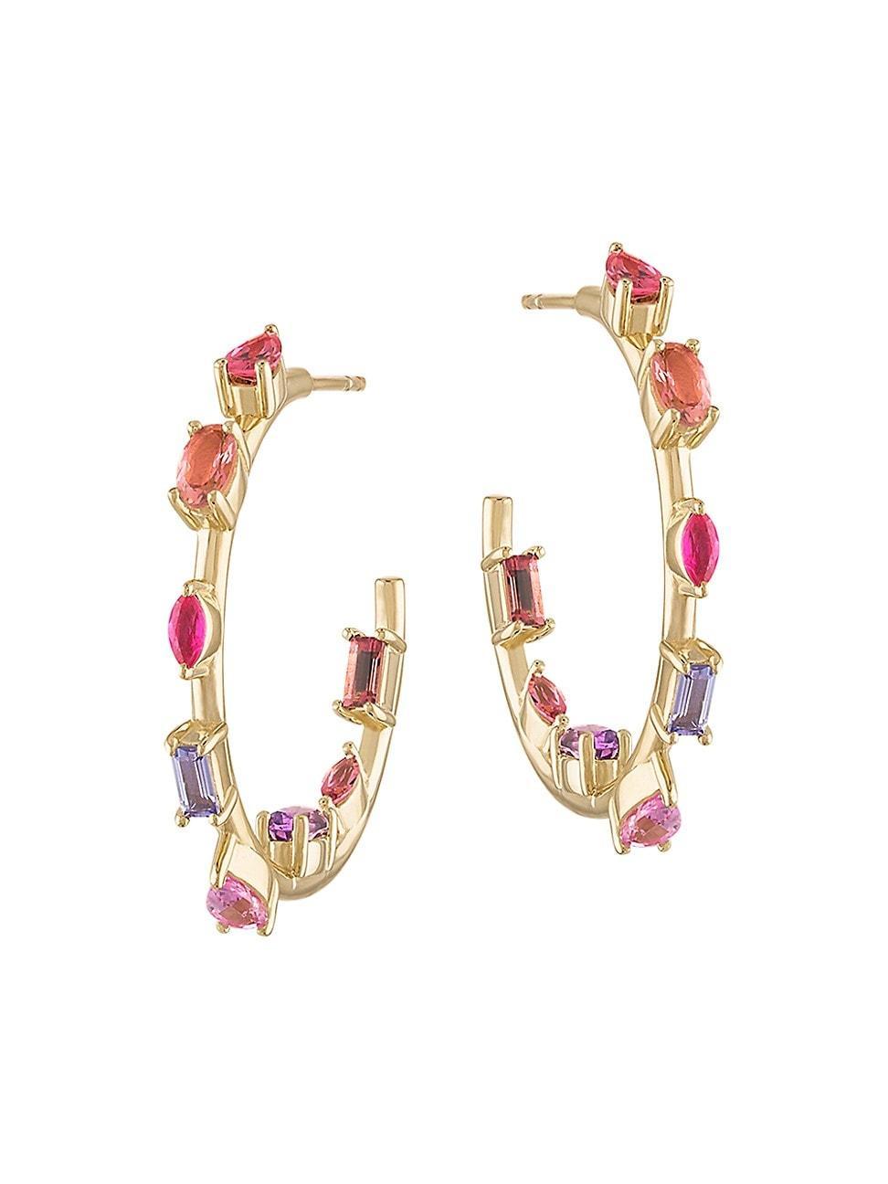 Womens Goddess Mini 14K Yellow Gold & Pink Sapphire Inside-Out Hoops Product Image