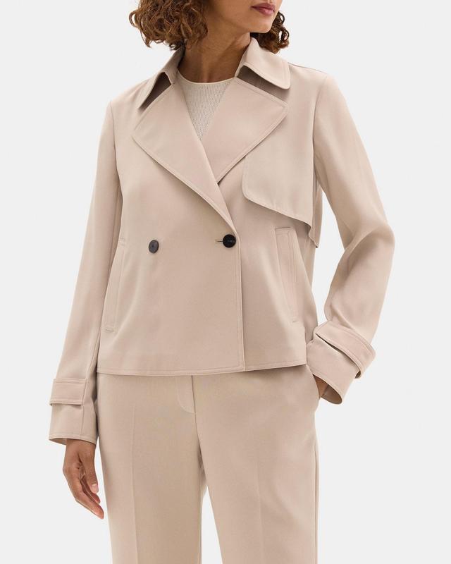 Cropped Double-Breasted Trench Coat in Crepe Product Image