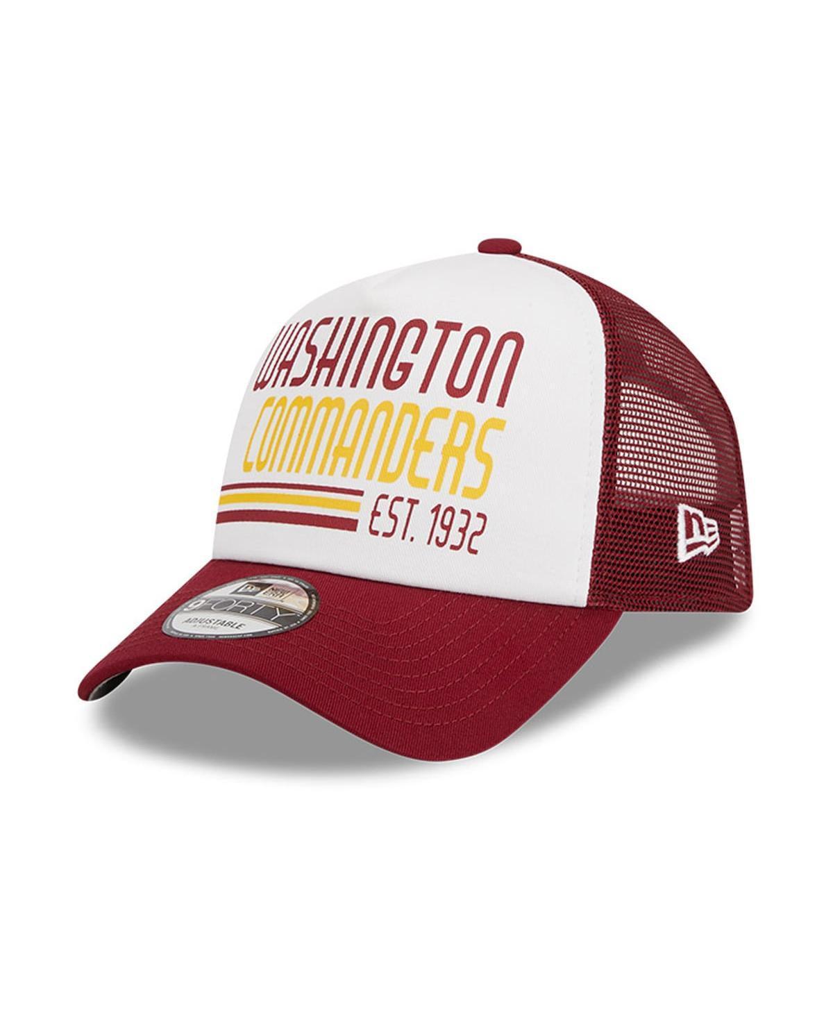 Mens New Era White/Burgundy Washington Commanders Stacked A-Frame Trucker 9FORTY Adjustable Hat Product Image