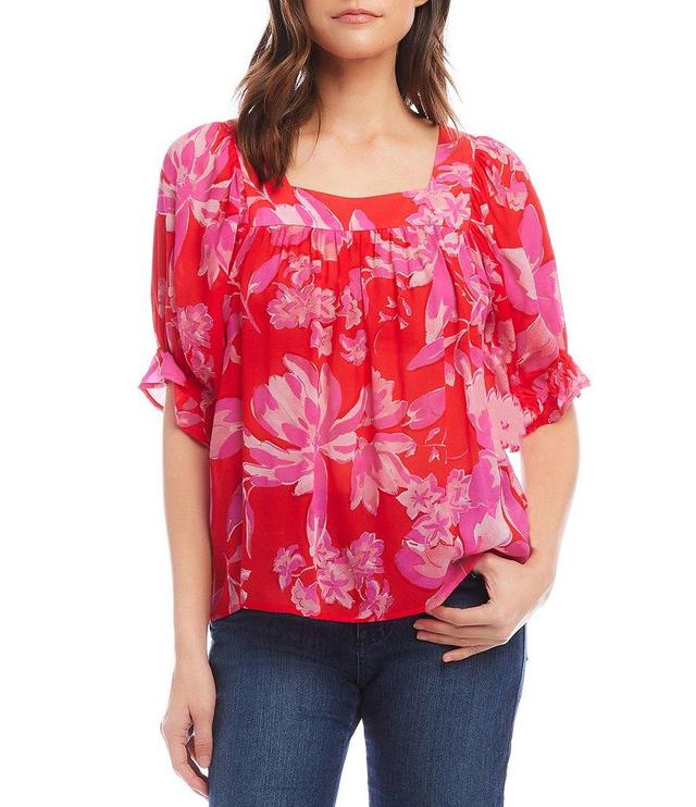 Karen Kane Pink Rose Square Neck Short Sleeve Top Product Image