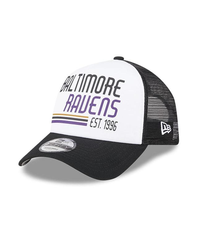 Mens New Era White Baltimore Ravens Stacked A-Frame Trucker 9FORTY Adjustable Hat - White Product Image