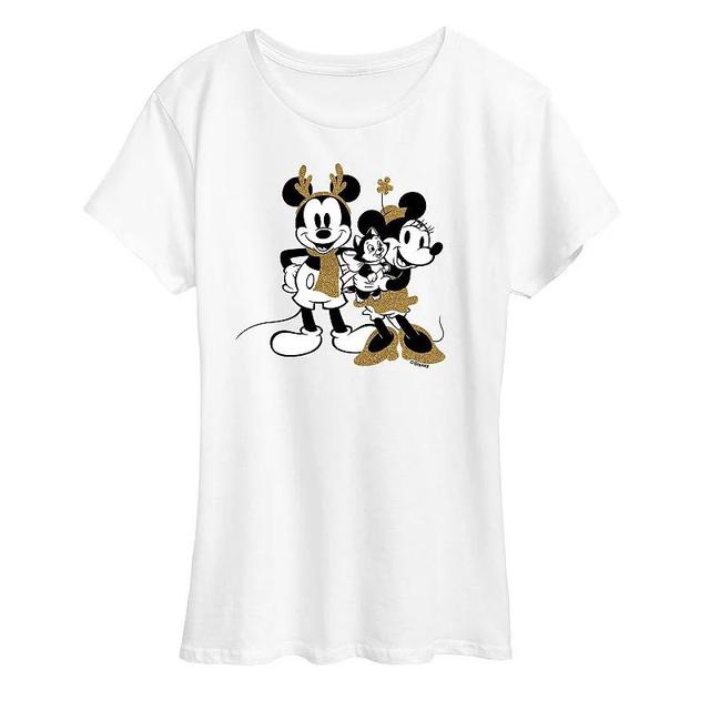 Disneys Mickey Mouse Womens Mickey Minnie Sparkle Graphic Tee, Girls Product Image