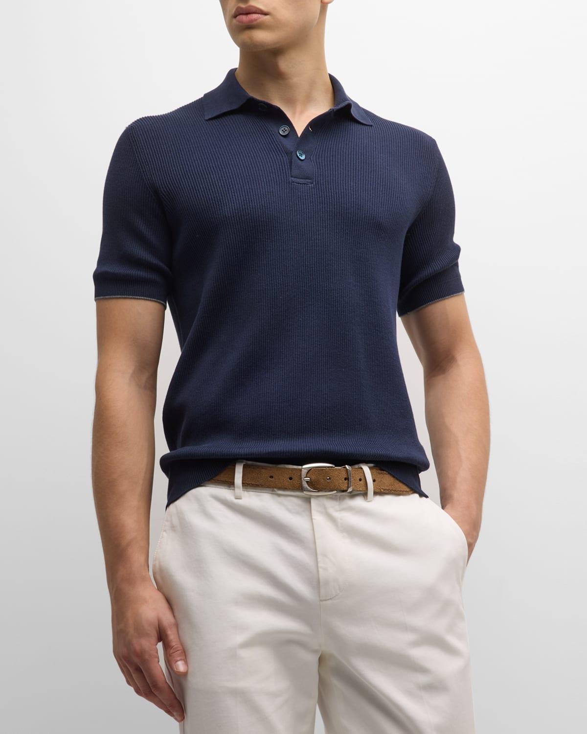 Mens Cotton Ribbed Polo Sweater Product Image