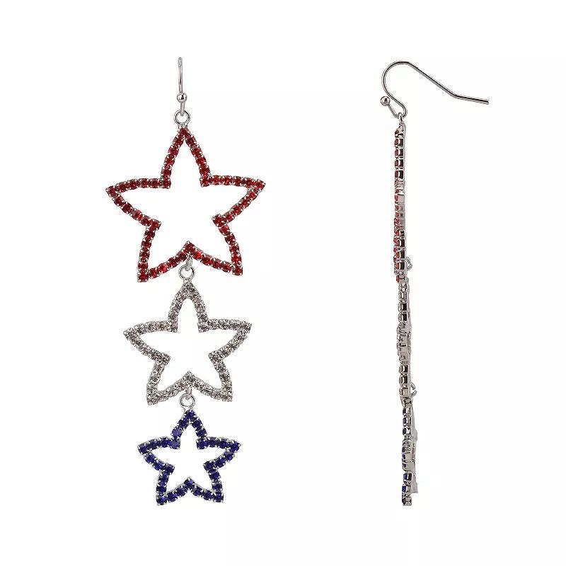 Celebrate Together Silver Tone Red White & Blue Stone Open Star Linear Earrings, Womens, Multi Product Image