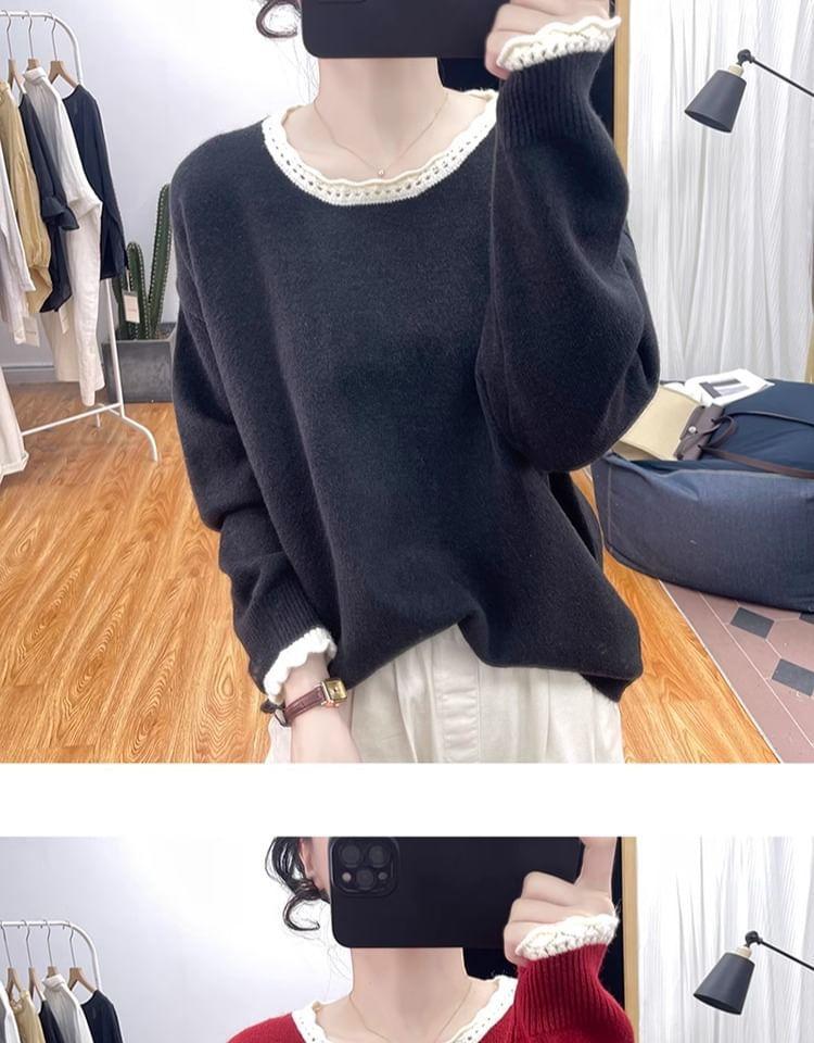 Crew Neck Contrast Trim Sweater Product Image