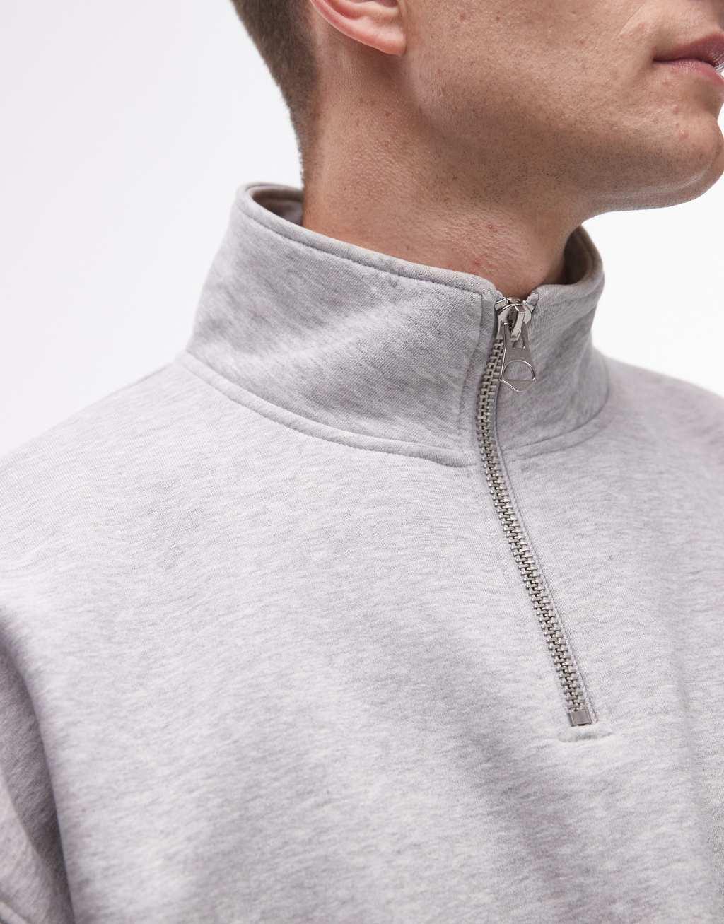 Topman premium heavyweight oversized 1/4 zip sweatshirt in gray heather Product Image