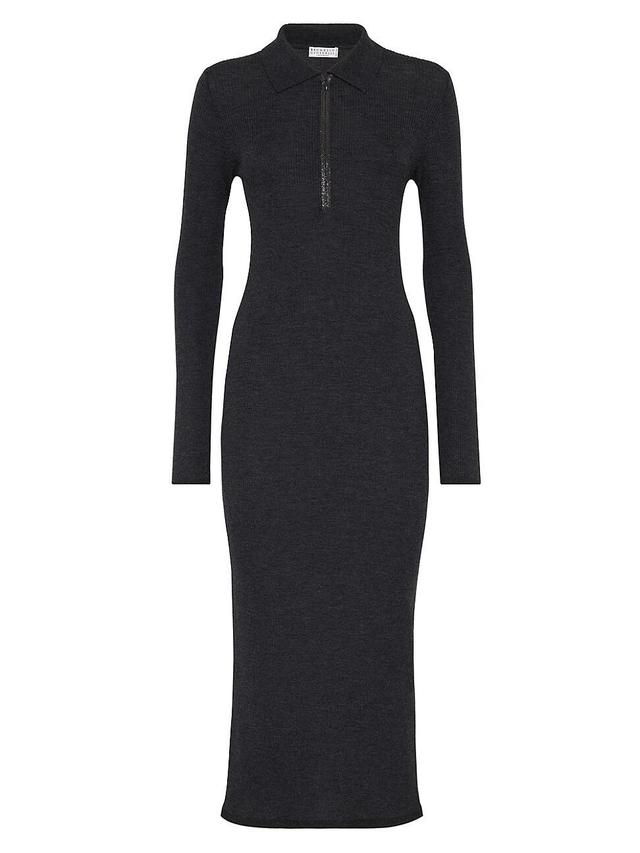 Womens Virgin Wool and Cashmere Lightweight Rib Knit Dress Product Image