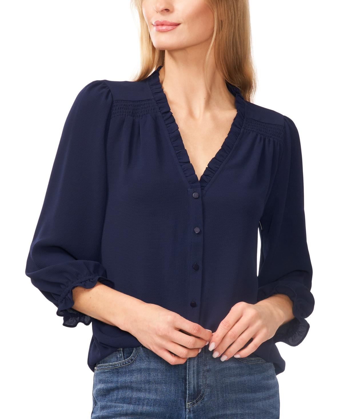 Women's Ruffled Button Front 3/4-Sleeve Blouse Product Image