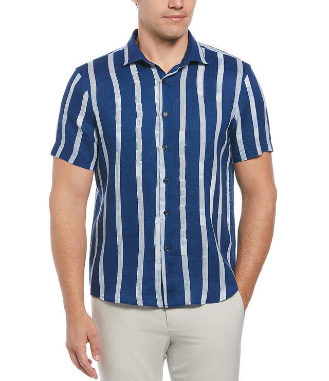 Perry Ellis Stretch Paint Stripe Line Short Sleeve Woven Shirt Product Image