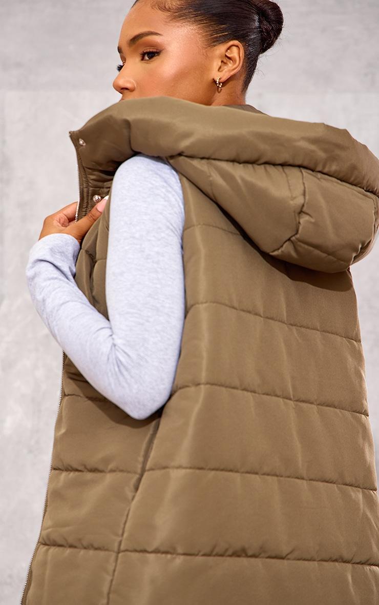 Khaki Longline Puffer Vest Product Image