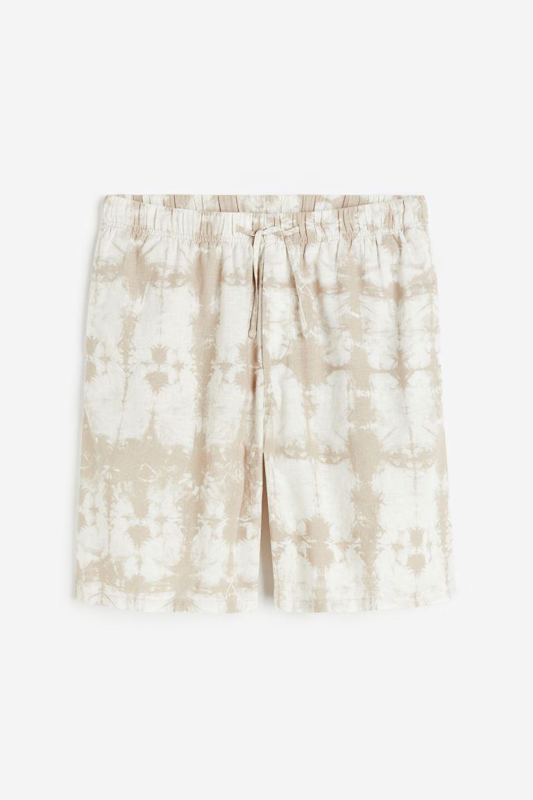 H & M - Relaxed Fit Linen-blend Shorts - Brown Product Image