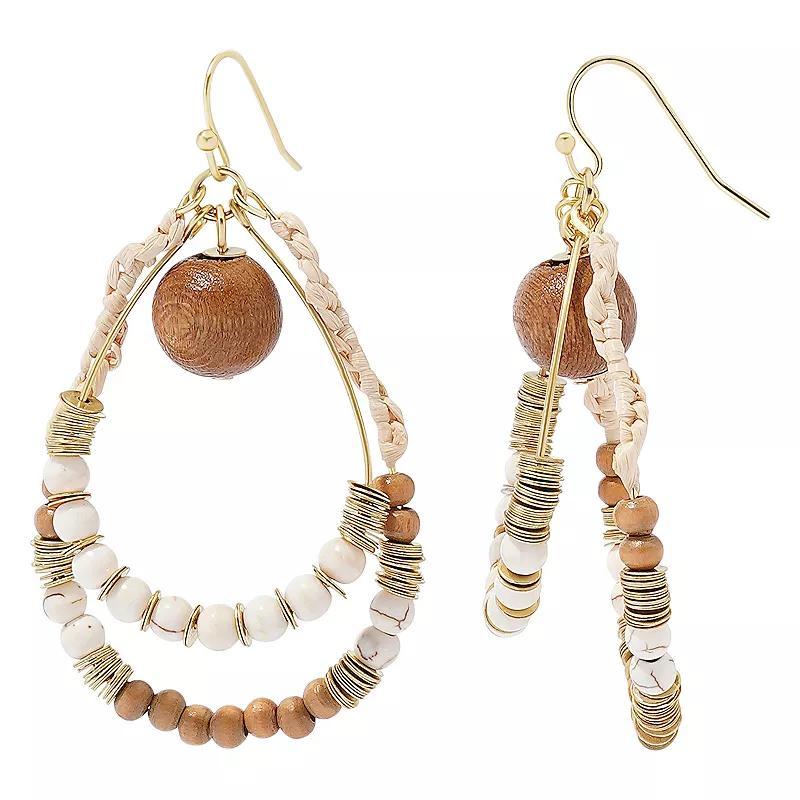 Sonoma Goods For Life Gold Tone Raffia & Wood Double Teardrop Drop Earrings, Womens, Brown Product Image