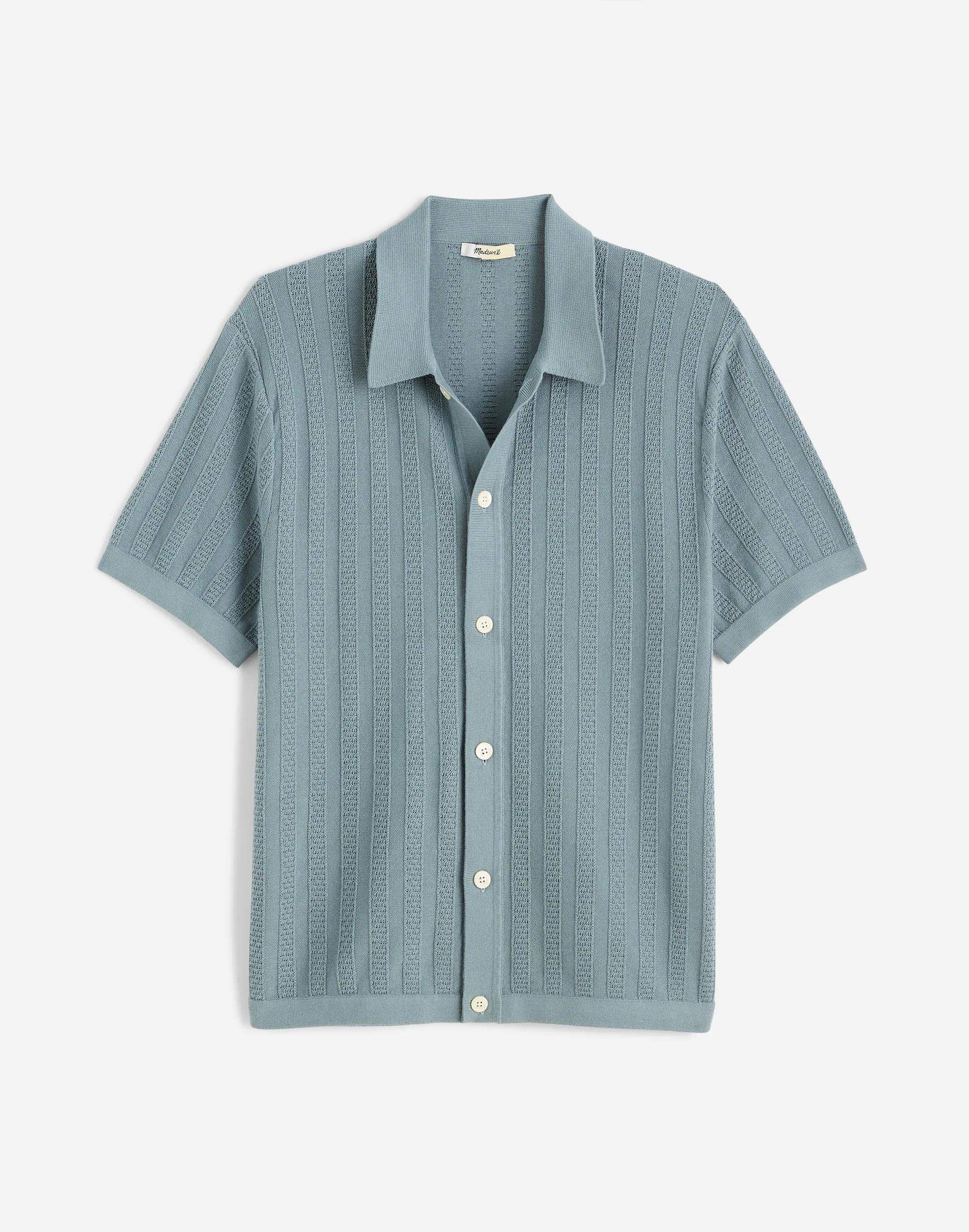 Button-Up Sweater Polo in Textured Stripe Product Image