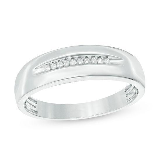 Men's 1/20 CT. T.w. Diamond Ten Stone Wedding Band in 10K White Gold Product Image