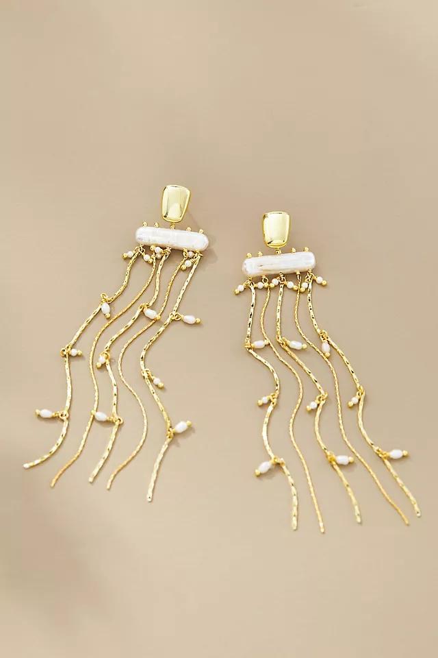 Long Fringe Pearl Drop Earrings Product Image