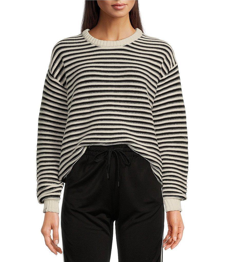 The Upside Boo Striped Knit Oversized Crew Neck Long Sleeve Pullover Product Image