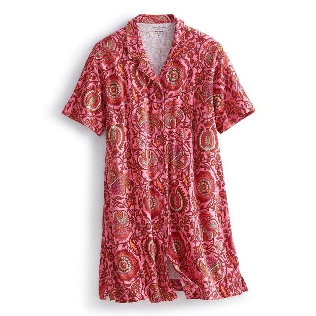 Vera Bradley Button-Down Night Dress Women in Marrakesh Ibis Rose Pink/Red Large Product Image