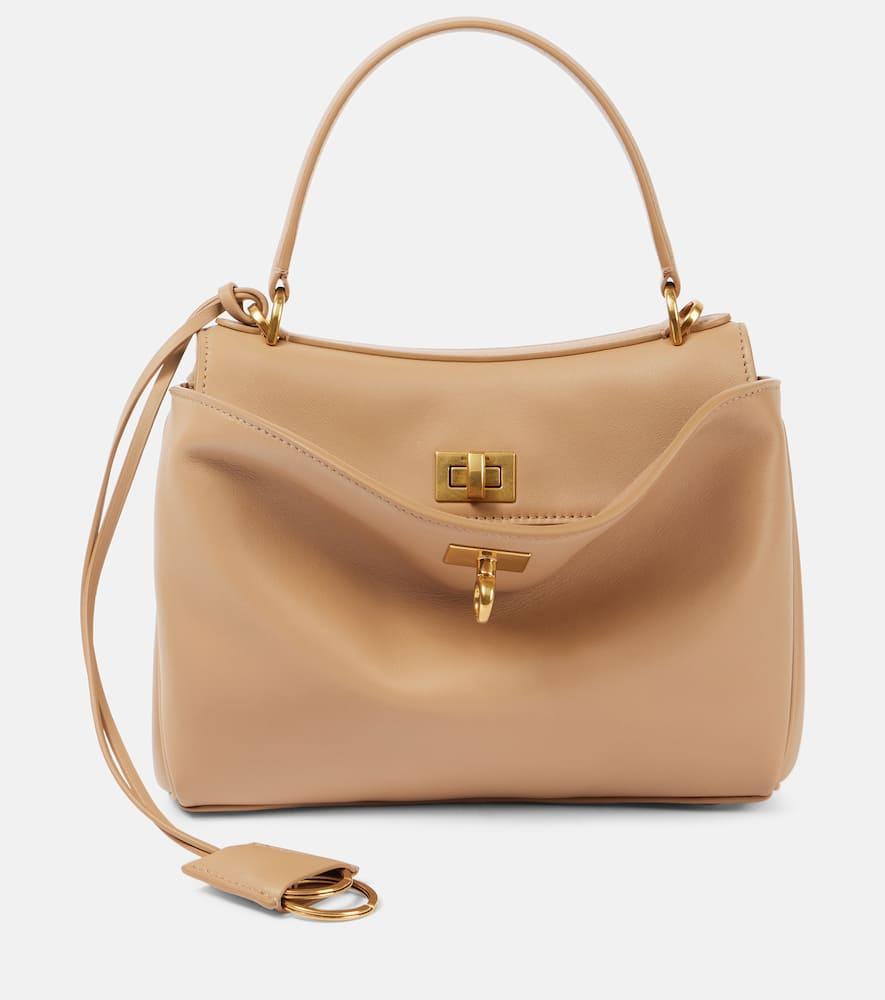 BALENCIAGA Mini Rodeo Leather Top Handle Bag In Beige Product Image