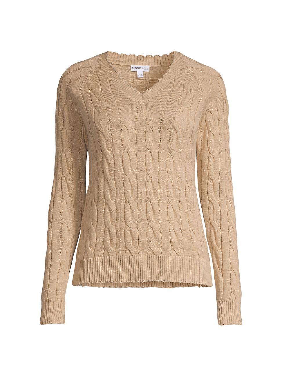 Womens Frayed Cable-Knit Sweater Product Image