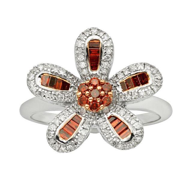 Jewelexcess Sterling Silver 1/2-ct. T.W. Red and White Diamond Flower Ring, Womens Product Image