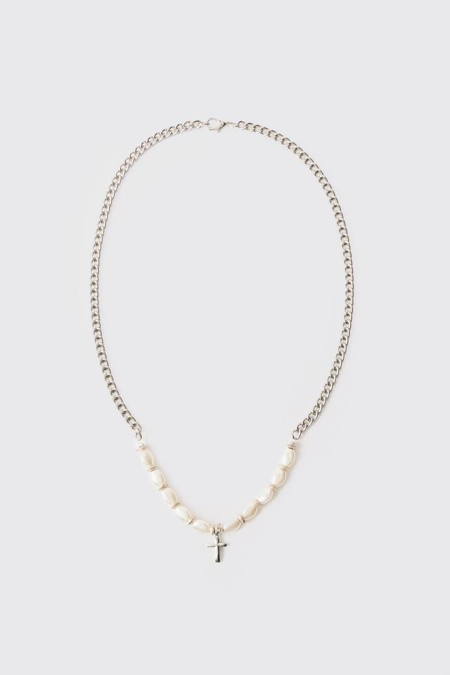 Cross Pendant Pearl Necklace | boohooMAN USA Product Image