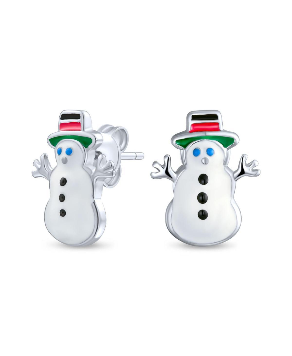 Bling Jewelry Small Fun Holiday Cartoon Christmas Winter White Enamel Frosty Snowman Stud Earrings For Women Sterling Silver Product Image