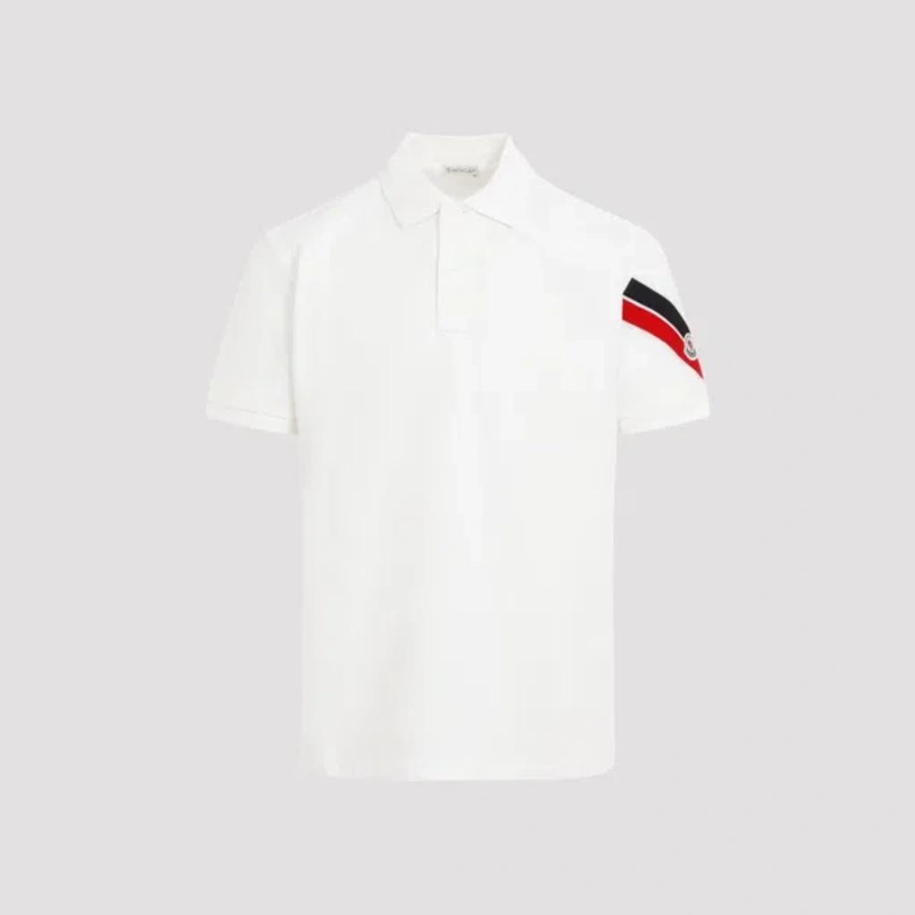 MONCLER White Stripe-trim Cotton Polo Shirt In Cream Product Image