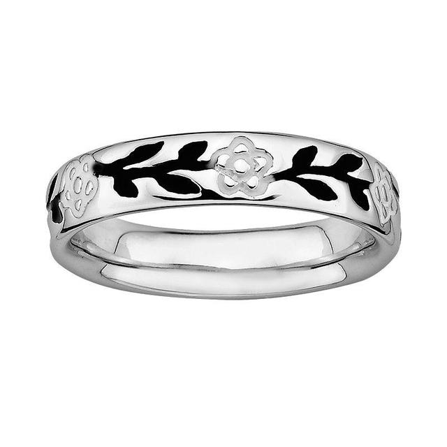 Stacks & Stones Sterling Silver Black & White Enamel Flower Stack Ring, Womens Grey Product Image