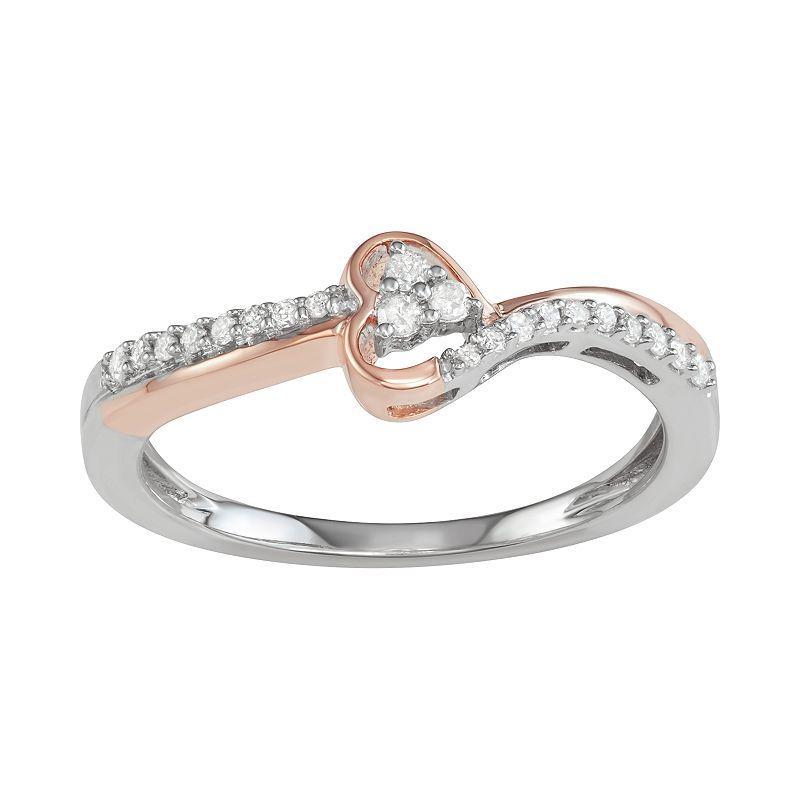 Two Tone Sterling Silver 1/6 Carat T.W. Diamond Ring, Womens, Pink Tone Product Image