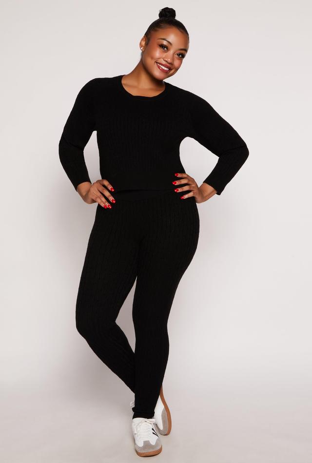 Womens Plus Size Cable Knit Wide Waist Leggings Product Image