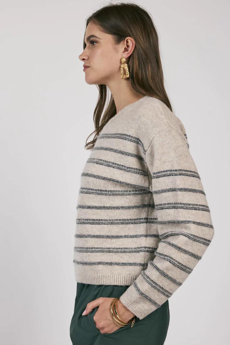 Open Windows Striped Pullover Sweater- Grey/Multi Product Image