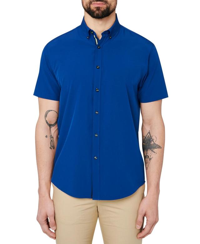 Society of Threads Mens Slim-Fit Blue Button-Down Performance Shirt Product Image