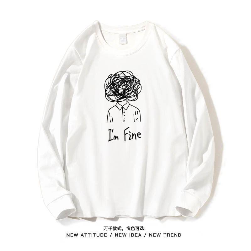 Long-Sleeve Round Neck Chinese Character Print Tee Product Image