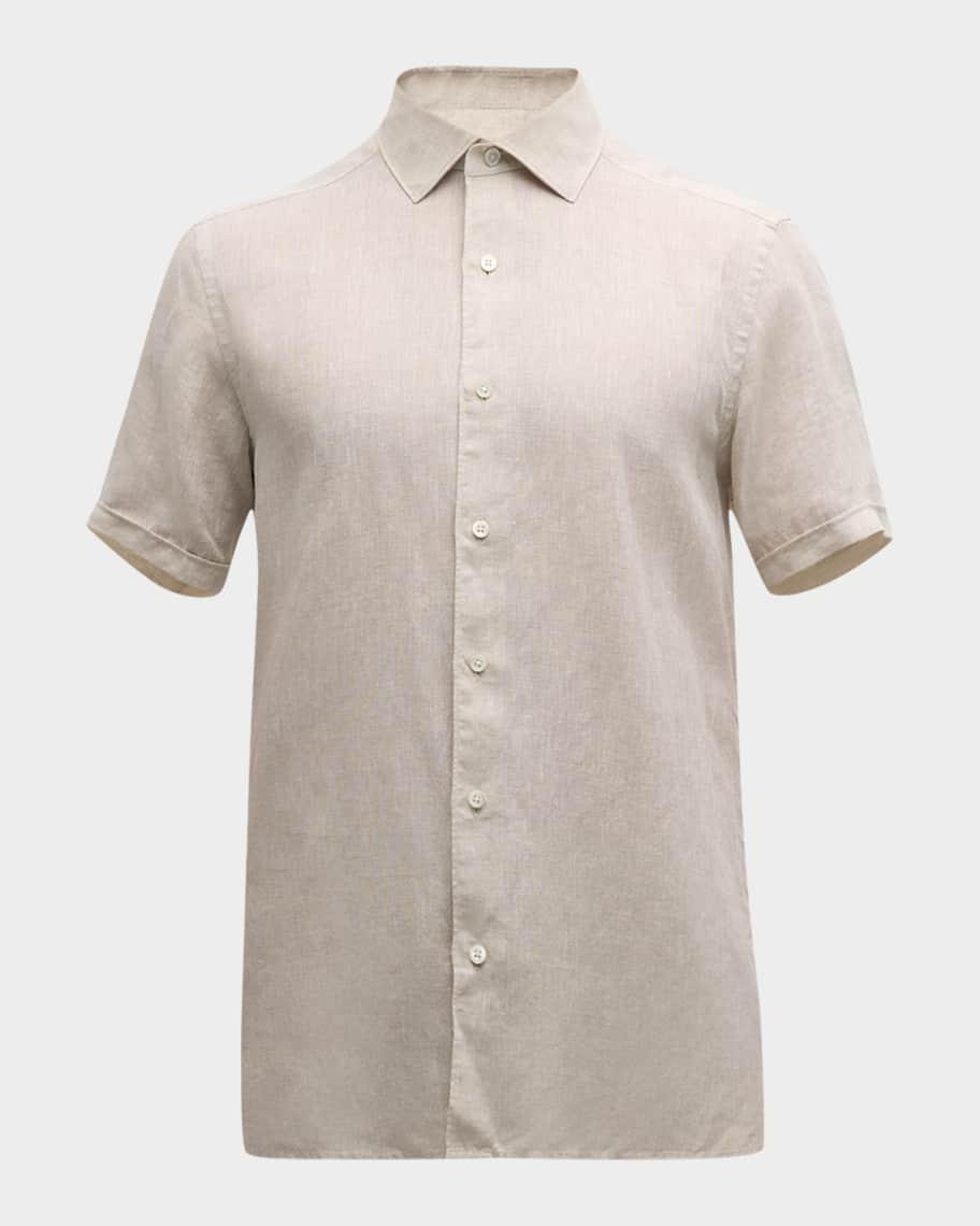 Men's Short-Sleeve Linen Button-Down Shirt Product Image