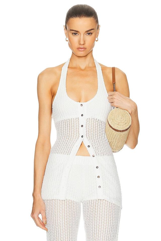 SIEDRES Lenda Textured Halterneck Top White. (also in L). Product Image