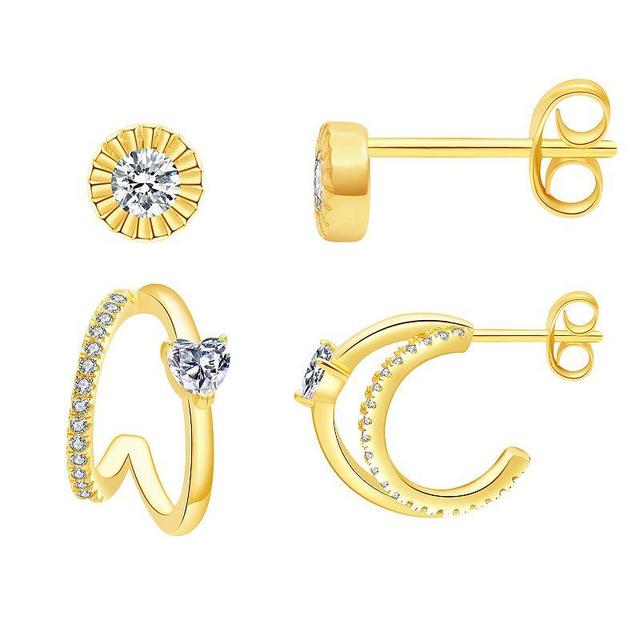 Chrystina Gold Tone Cubic Zirconia 2-Pair Stud & C-Hoop Earring Set, Womens, White Product Image