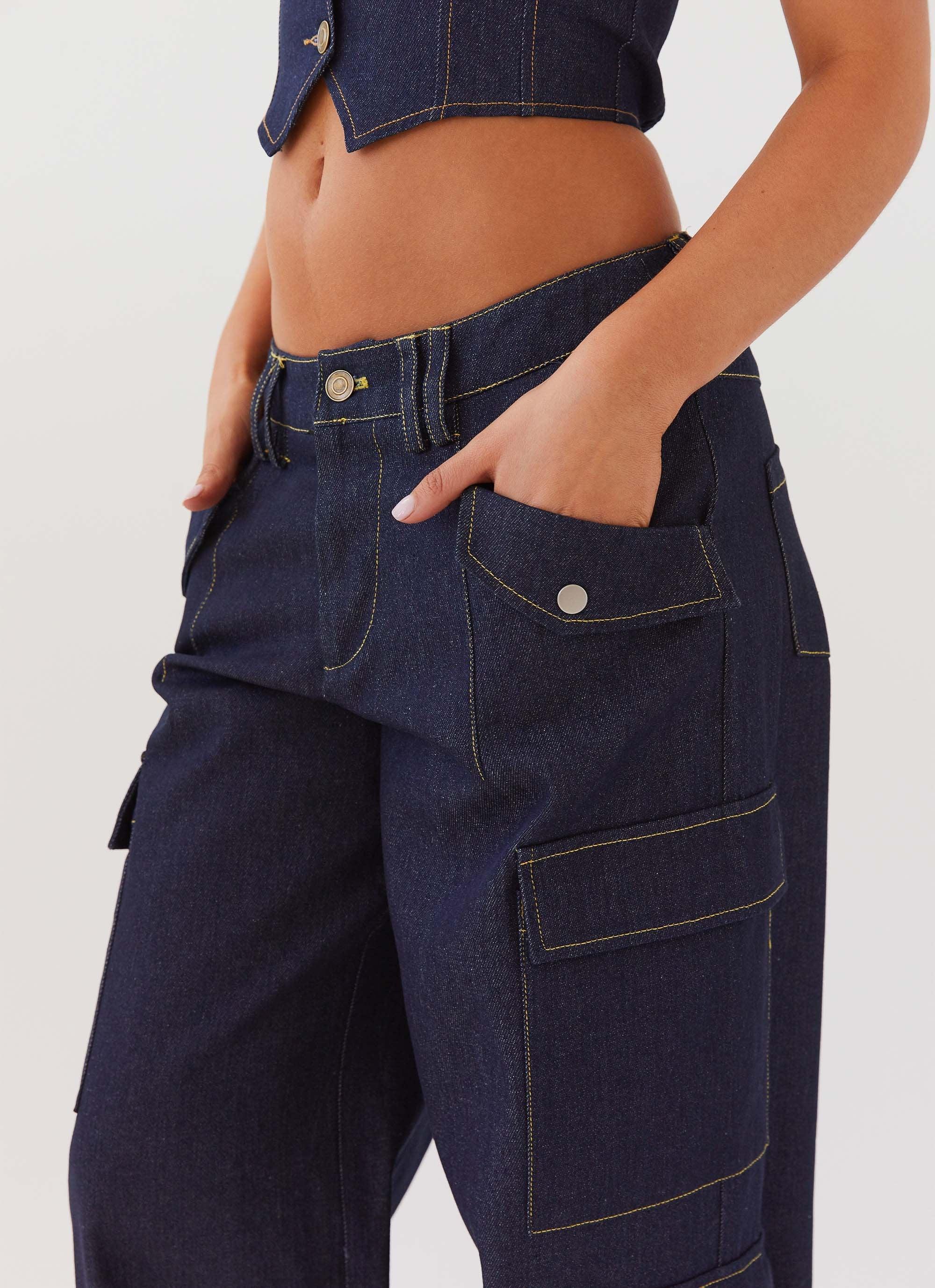 Greedy Denim Cargo Pants - Indigo Product Image