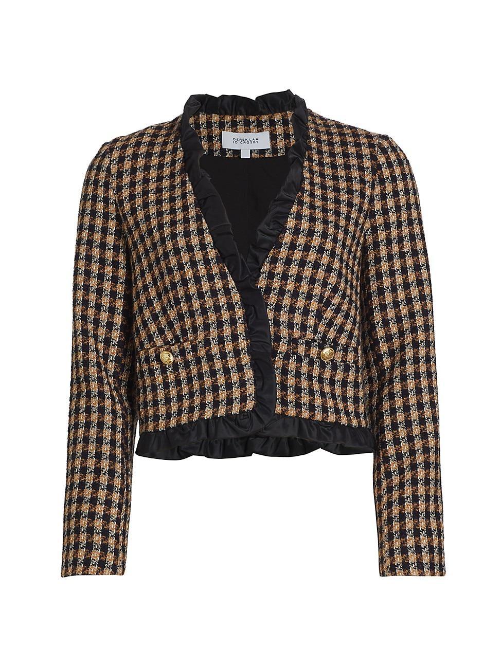 Womens Betti Plaid Twisted Ruffle-Trim Jacket Product Image