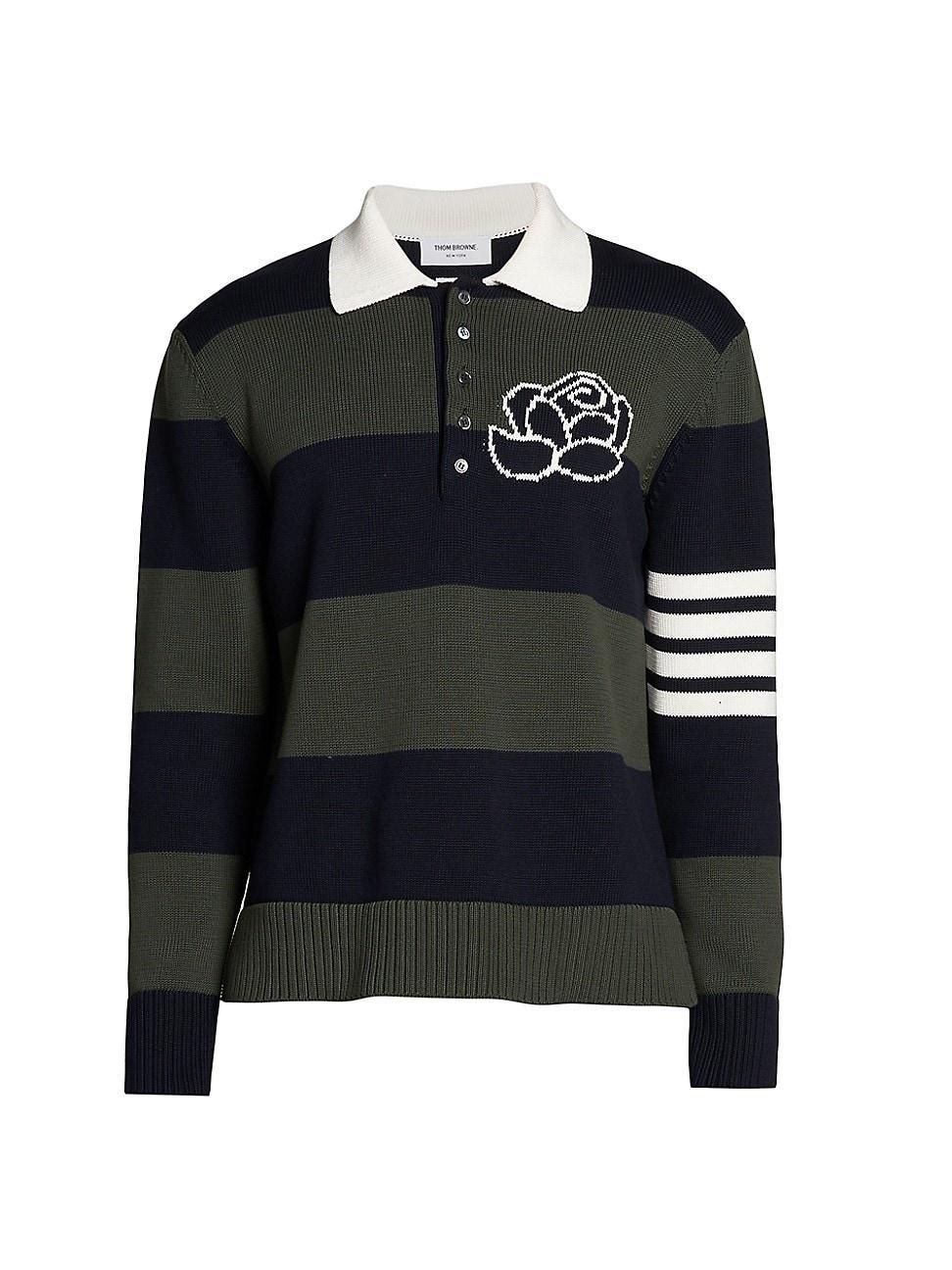 Mens Rose 4-Bar Striped Cotton Long-Sleeve Polo Shirt Product Image