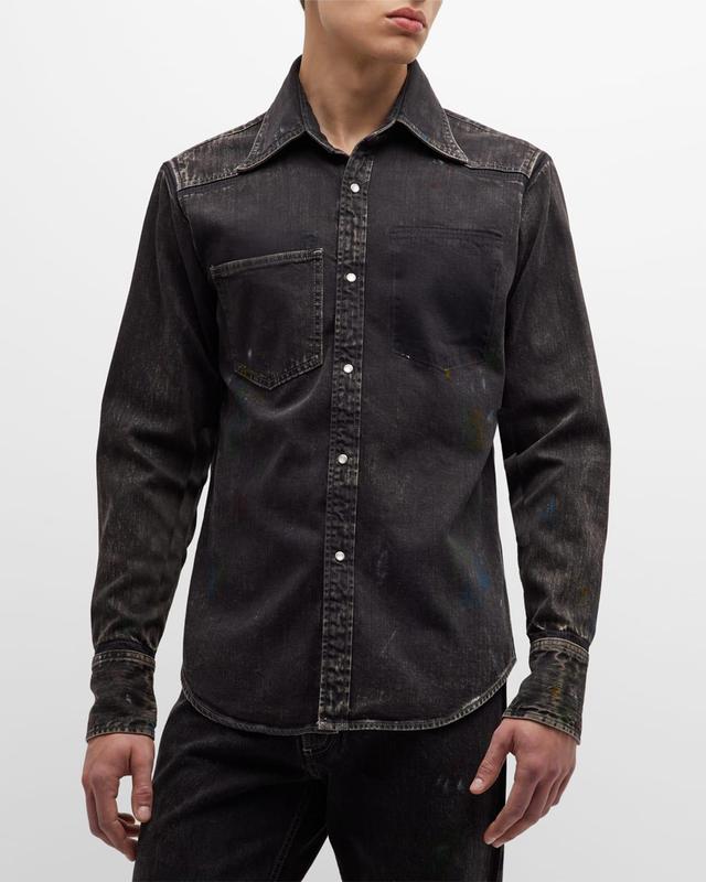 Maison Margiela Men's Painted Denim Sport Shirt - Size: 39 EU (15.5 US) - BLACK Product Image