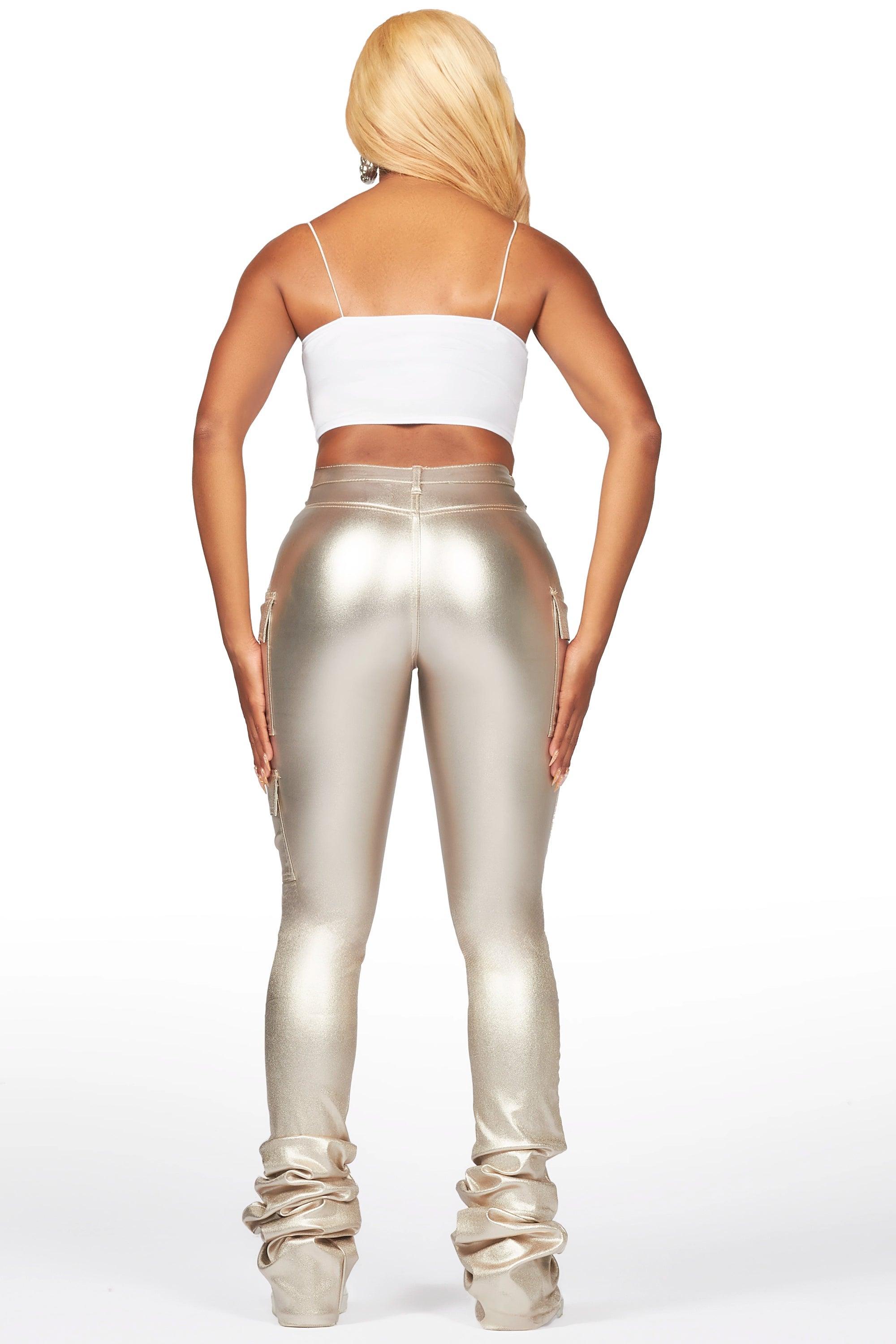 Vixen Metallic Gold Cargo Super Stacked Pant Female Product Image