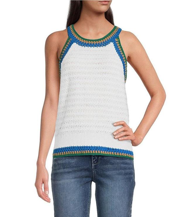 Democracy Crocheted Cotton Round Neck Sleeveless Banded Hem Tank Product Image