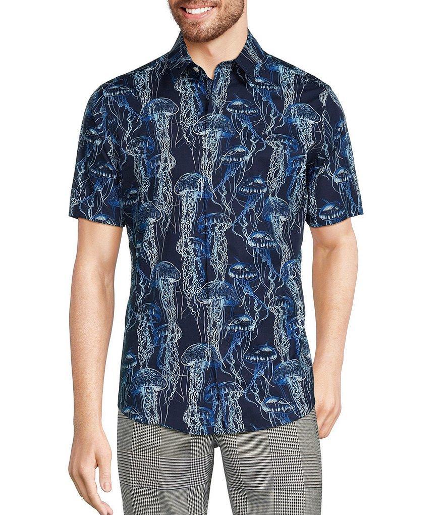 Murano Big & Tall Modern Maritime Collection Slim-Fit Jellyfish Print Short Sleeve Woven Shirt Product Image