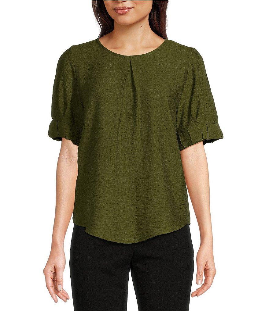 DKNY Crinkle Roll Short Sleeve Crew Neck Top Product Image