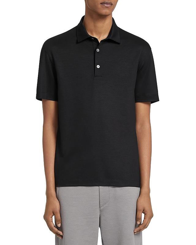 Zegna Navy Blue High Performance Wool Short-Sleeve Polo Product Image