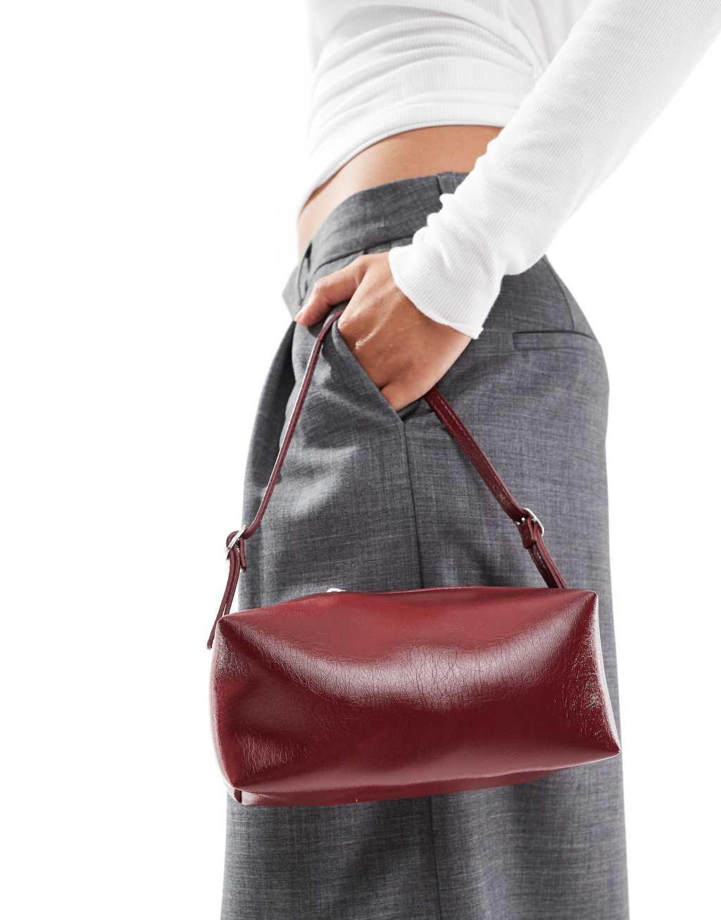 ASOS DESIGN buckle boxy shoulder bag in burgundy Product Image